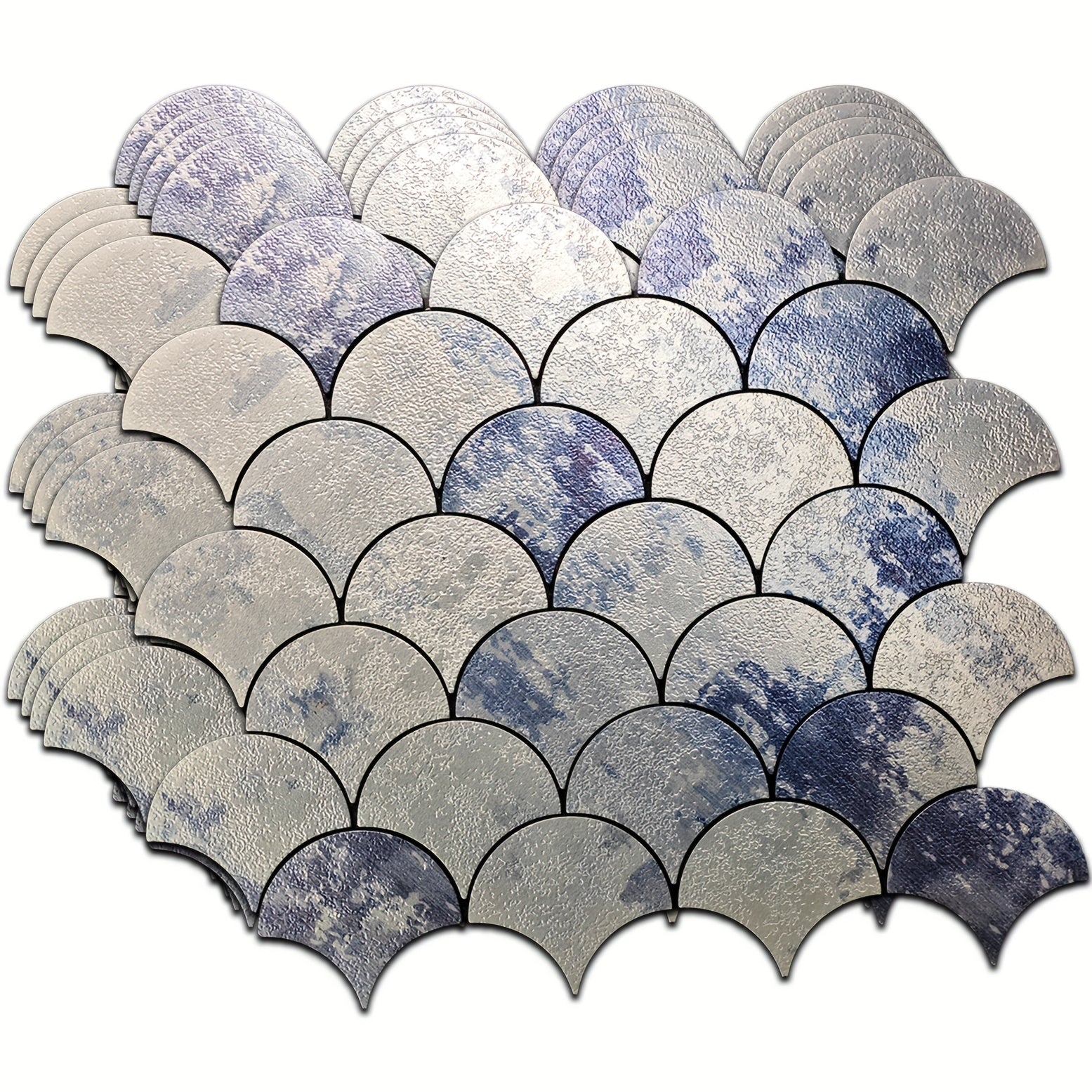 Mosaic Wall Stickers Designed Like Fish Scales, Resistant to Fire And High Temperatures, Suitable for Various Settings Including Bedrooms, Kitchens, And Bathrooms. They Come with a Adhesive Backing That Allows for Easy Cutting