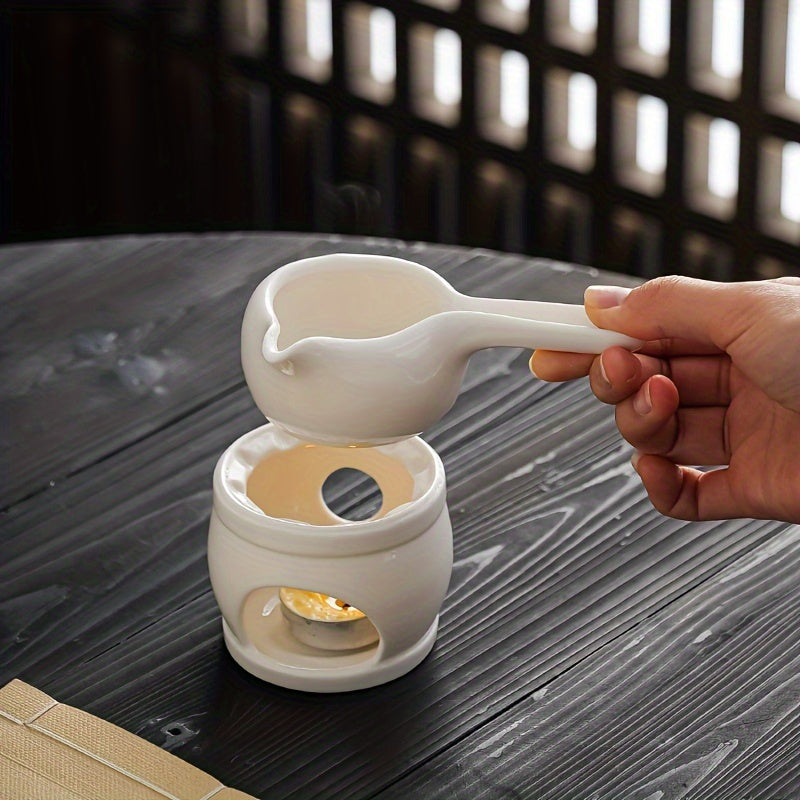 A Set of Two Items That Consists of a Candle Melting Pot And a Heat-Resistant Aroma Diffuser for Home Use, Showcasing a Japanese Ceramic Tea Roasting Pot Along with an Essential Oil Burner