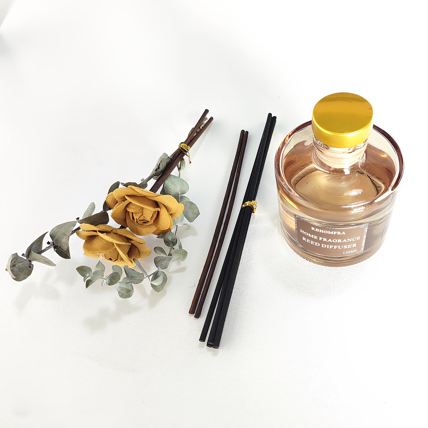 KBHOMFRA Reed Diffuser with 120ml Essential Oil & Dried Flower Sticks - Long-Lasting 90-Day Continuous Fragrance Suitable for, Suitable for, Bedroom, Bathroom, Reed Diffuser Sticks for Jasmine Cedar Sandalwood Scent