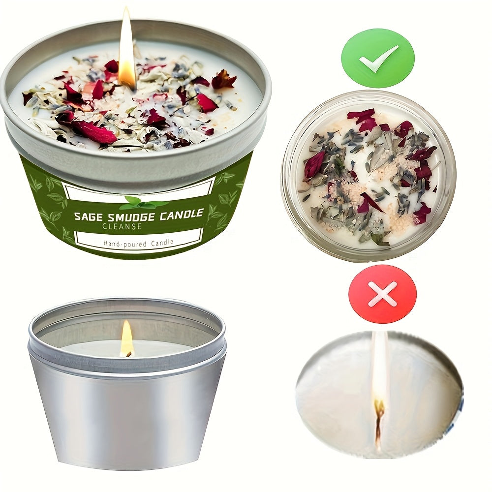 Long-Lasting Sage And Lavender Smudge Candle Set (2pcs) | 80G - 30 Hours Burn Time | Made of Soy Wax, Sage And Lavender | House Cleansing
