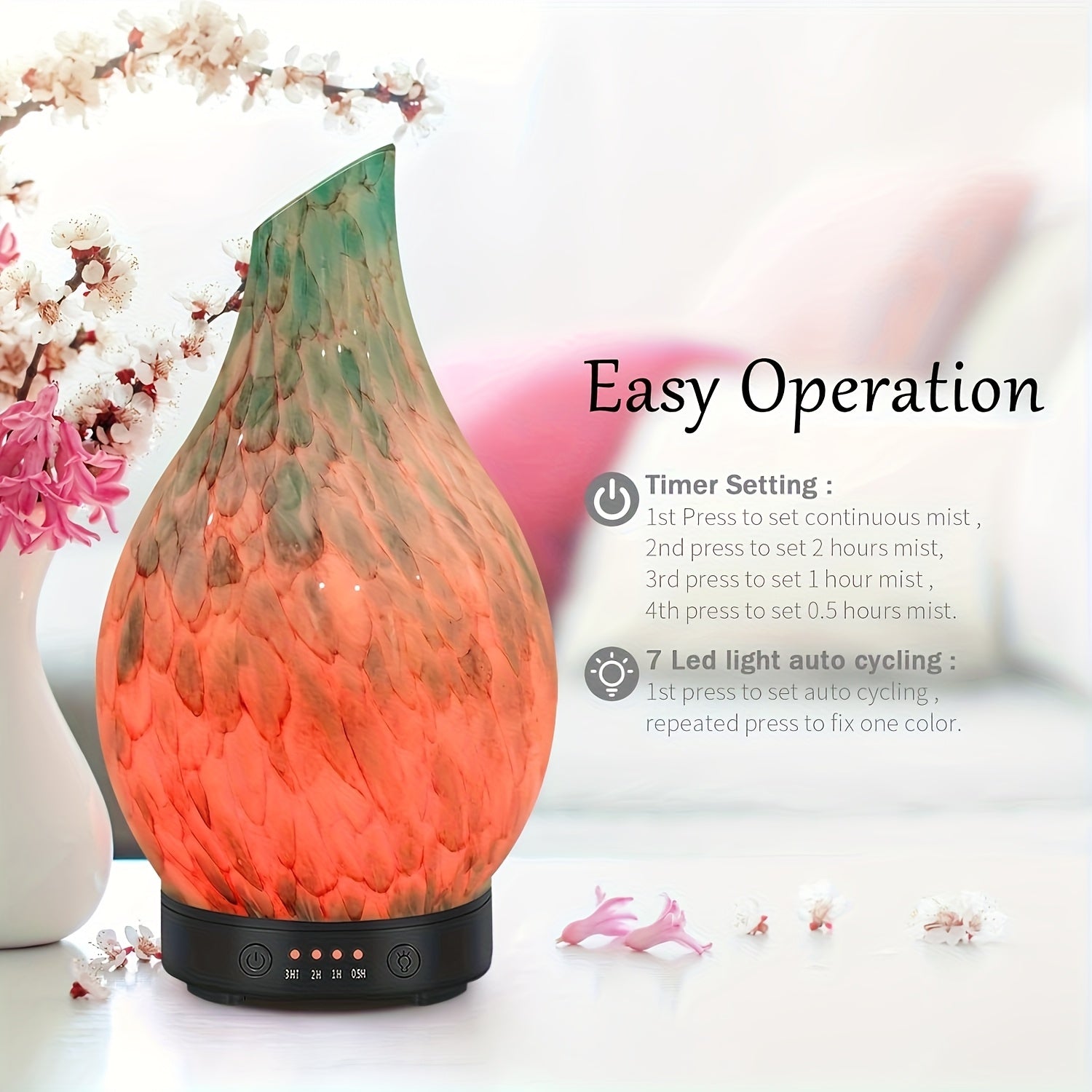 Essential Oil Diffuser 120ml - Handmade, BPA-Free, Auto Shut-Off, 4 Timer Settings, 7 Color-Changing LED for Home, Yoga, Office