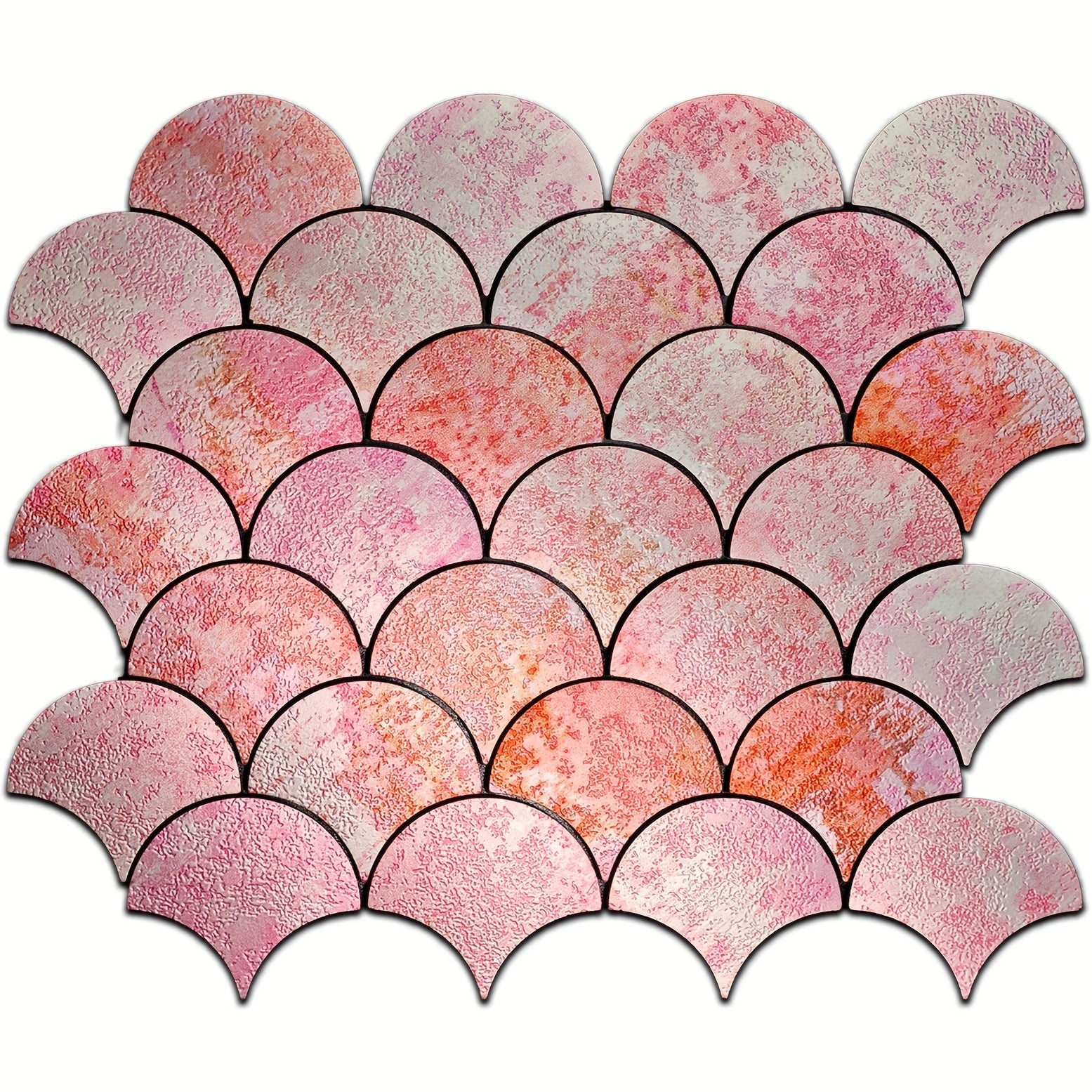 Mosaic Wall Stickers Designed Like Fish Scales, Resistant to Fire And High Temperatures, Suitable for Various Settings Including Bedrooms, Kitchens, And Bathrooms. They Come with a Adhesive Backing That Allows for Easy Cutting