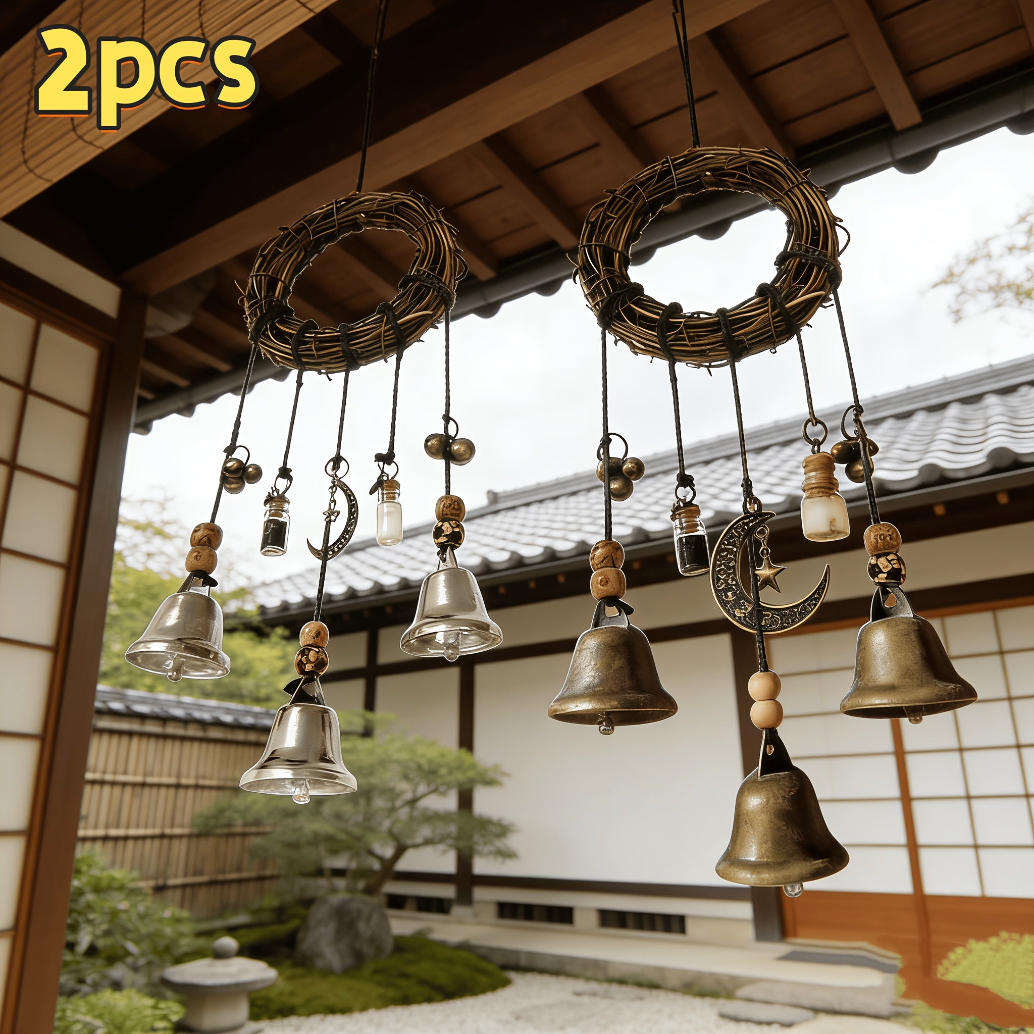 Set of 2 Vintage Style Wind Chime Ornaments for Entryways, Balconies, Hallways, And Courtyards, Ideal for Home Aesthetics, Ambiance Enhancement, Hanging Decor, Guesthouses, Tea Areas, And Outdoor Patio Decoration