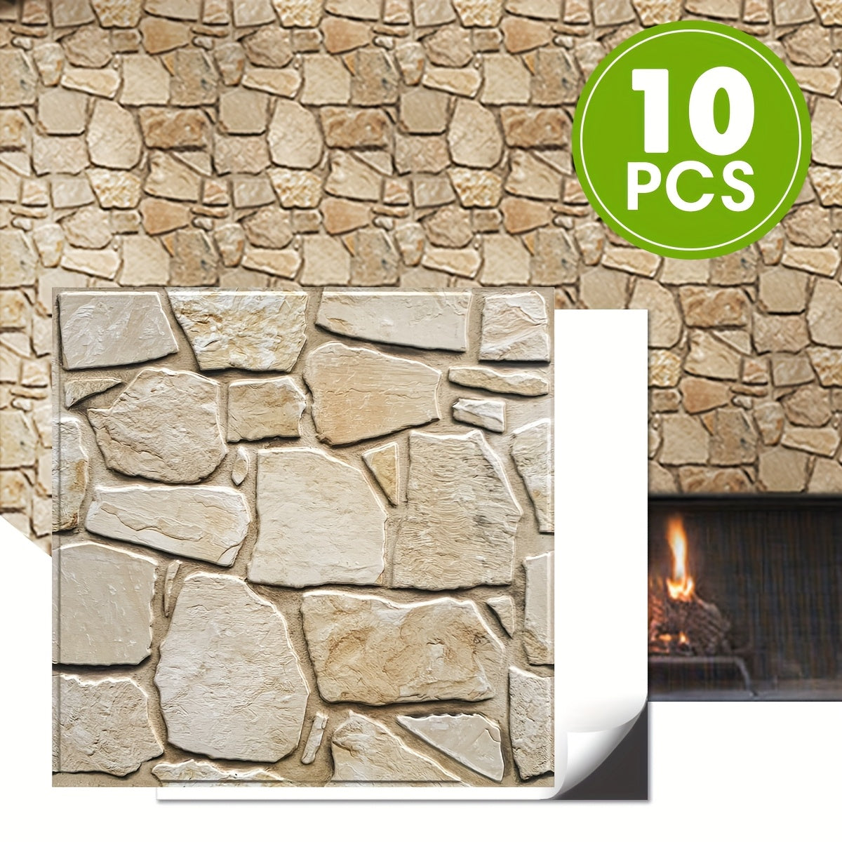 Commomy 10pcs Faux Stone Wall Panel, 3D Wall Stickers For Living Room, Peel And Stick Tile Stickers, Self Adhesive Backsplash For Kitchen, Bathroom, Vintage Decor