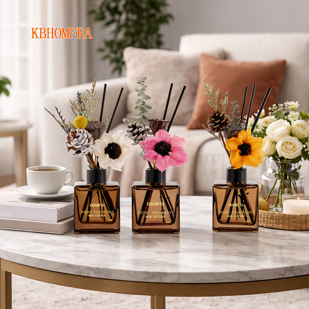 KBHOMFRA Jasmine Orange Reed Diffuser with Dried Flowers Diffuser Sticks 5.07fl.oz Essential Oil 90 Days Long-Lasting Scent for Home Livingroom Bedroom And Bathroom
