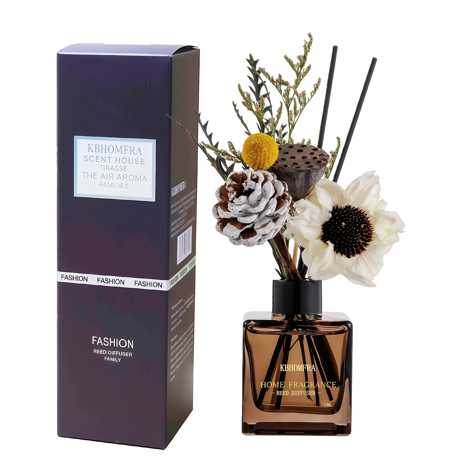KBHOMFRA Jasmine Orange Reed Diffuser with Dried Flowers Diffuser Sticks 5.07fl.oz Essential Oil 90 Days Long-Lasting Scent for Home Livingroom Bedroom And Bathroom