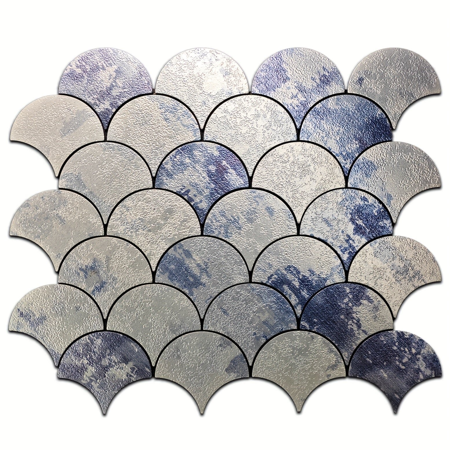 Mosaic Wall Stickers Designed Like Fish Scales, Resistant to Fire And High Temperatures, Suitable for Various Settings Including Bedrooms, Kitchens, And Bathrooms. They Come with a Adhesive Backing That Allows for Easy Cutting