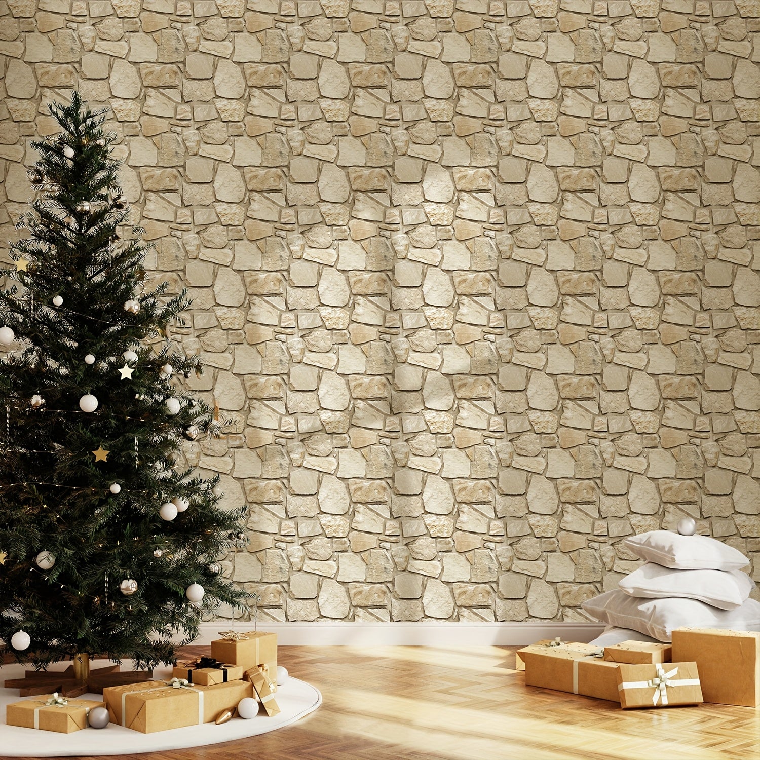 Commomy 10pcs Faux Stone Wall Panel, 3D Wall Stickers For Living Room, Peel And Stick Tile Stickers, Self Adhesive Backsplash For Kitchen, Bathroom, Vintage Decor