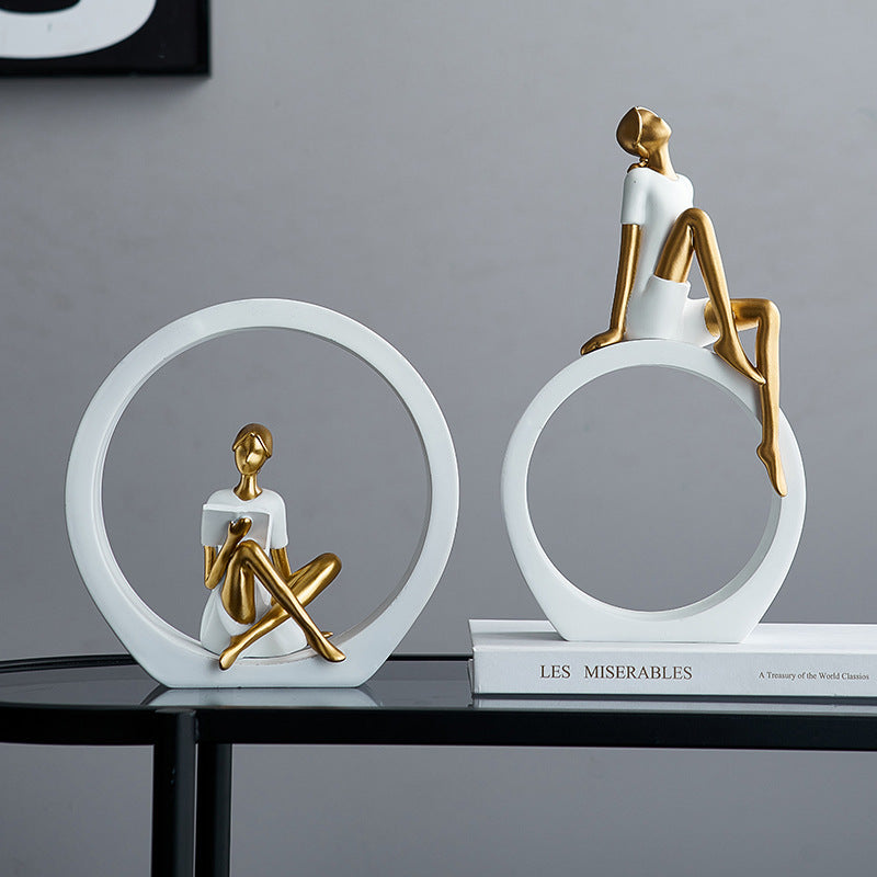 1\u002F2pcs Resin Elegant Nordic Modern Girl Figurine - White & Golden Dancer Statue, Minimalist Female Sculpture for \u002FOutdoor, Shelf, TV Cabinet, Desk - Scandinavian Style Ornament (Half-Figure)