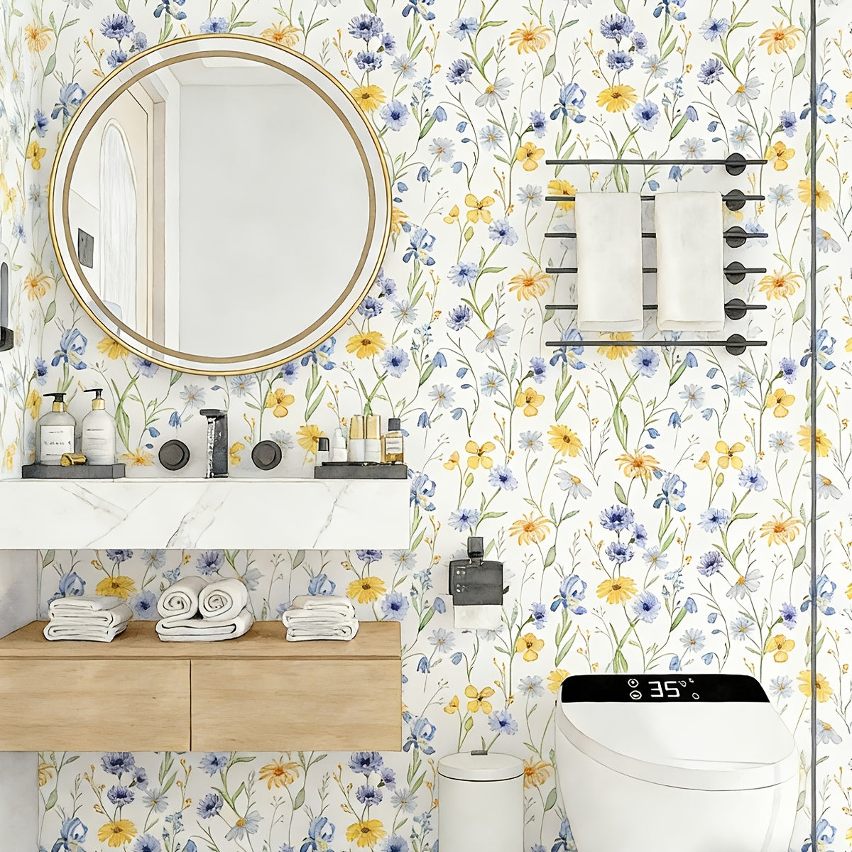 Various Flowers Wallpaper, Blue Cornflower Daisy Contact Paper, Colorful Botanical Floral Peel And Stick Wall Decor, Self Adhesive Stickers, Removable Decal, Trimmable And Easy to Apply, Suitable for Home Decor And Room Backgrounds, 17.7x118 Inches