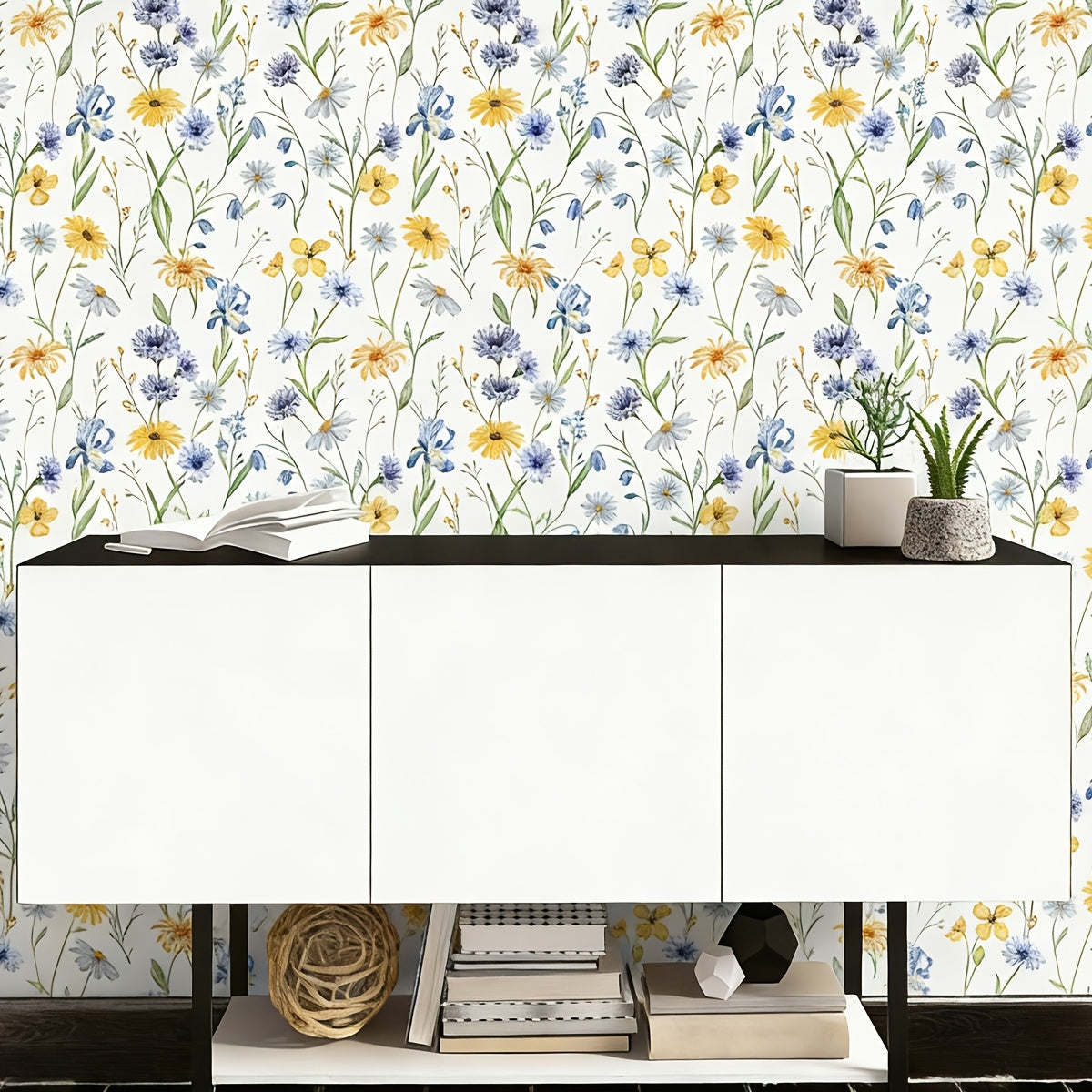 Various Flowers Wallpaper, Blue Cornflower Daisy Contact Paper, Colorful Botanical Floral Peel And Stick Wall Decor, Self Adhesive Stickers, Removable Decal, Trimmable And Easy to Apply, Suitable for Home Decor And Room Backgrounds, 17.7x118 Inches