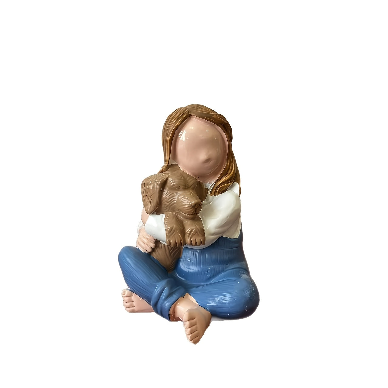 Contemporary Girl Holding Dog Statue - Elegant Resin Figurine Suitable for, Tabletop or Display, Modern Minimalist Gift for Dog Lovers,,, Entryway Decoration - Girl & Puppy Sculpture Ornament