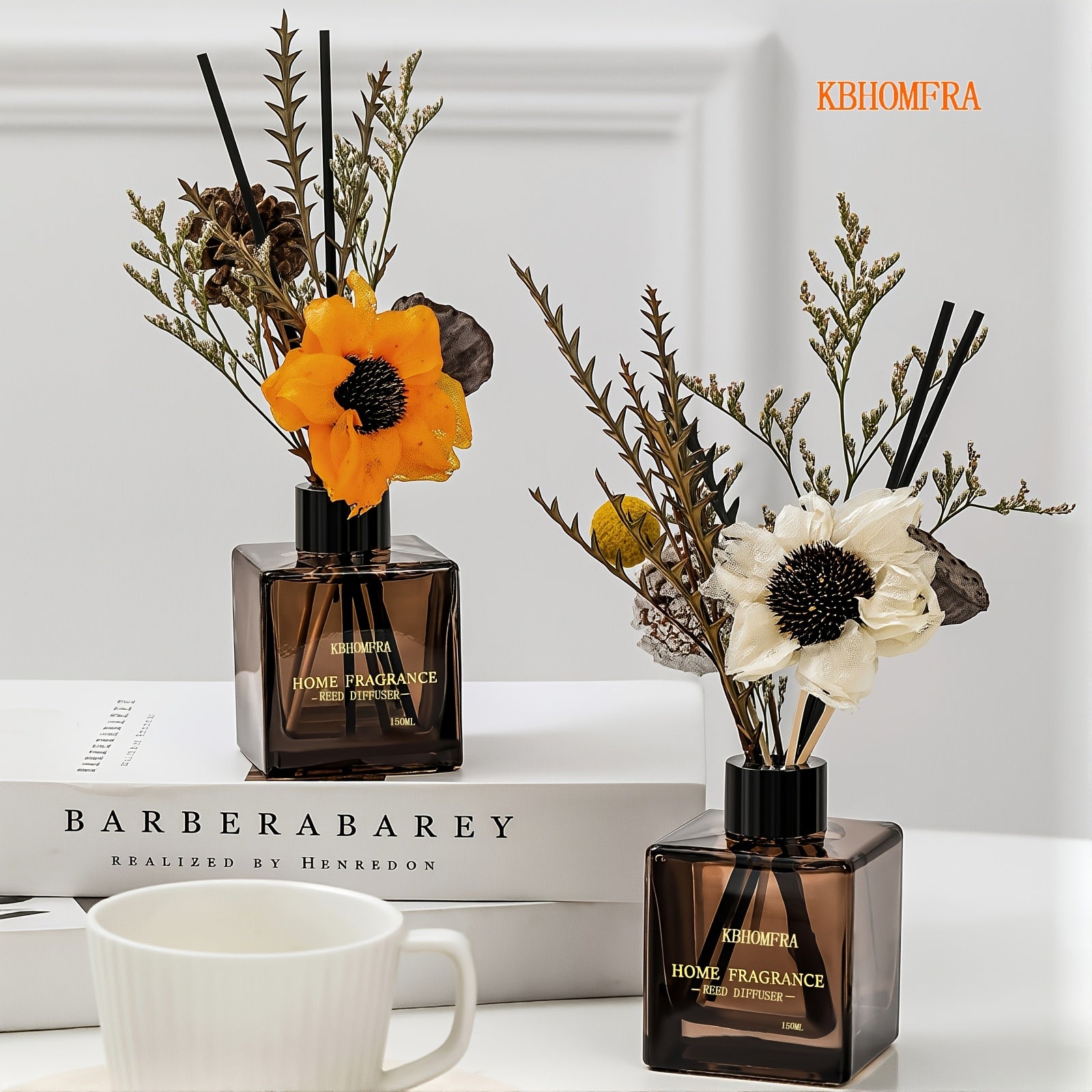 KBHOMFRA Jasmine Orange Reed Diffuser with Dried Flowers Diffuser Sticks 5.07fl.oz Essential Oil 90 Days Long-Lasting Scent for Home Livingroom Bedroom And Bathroom