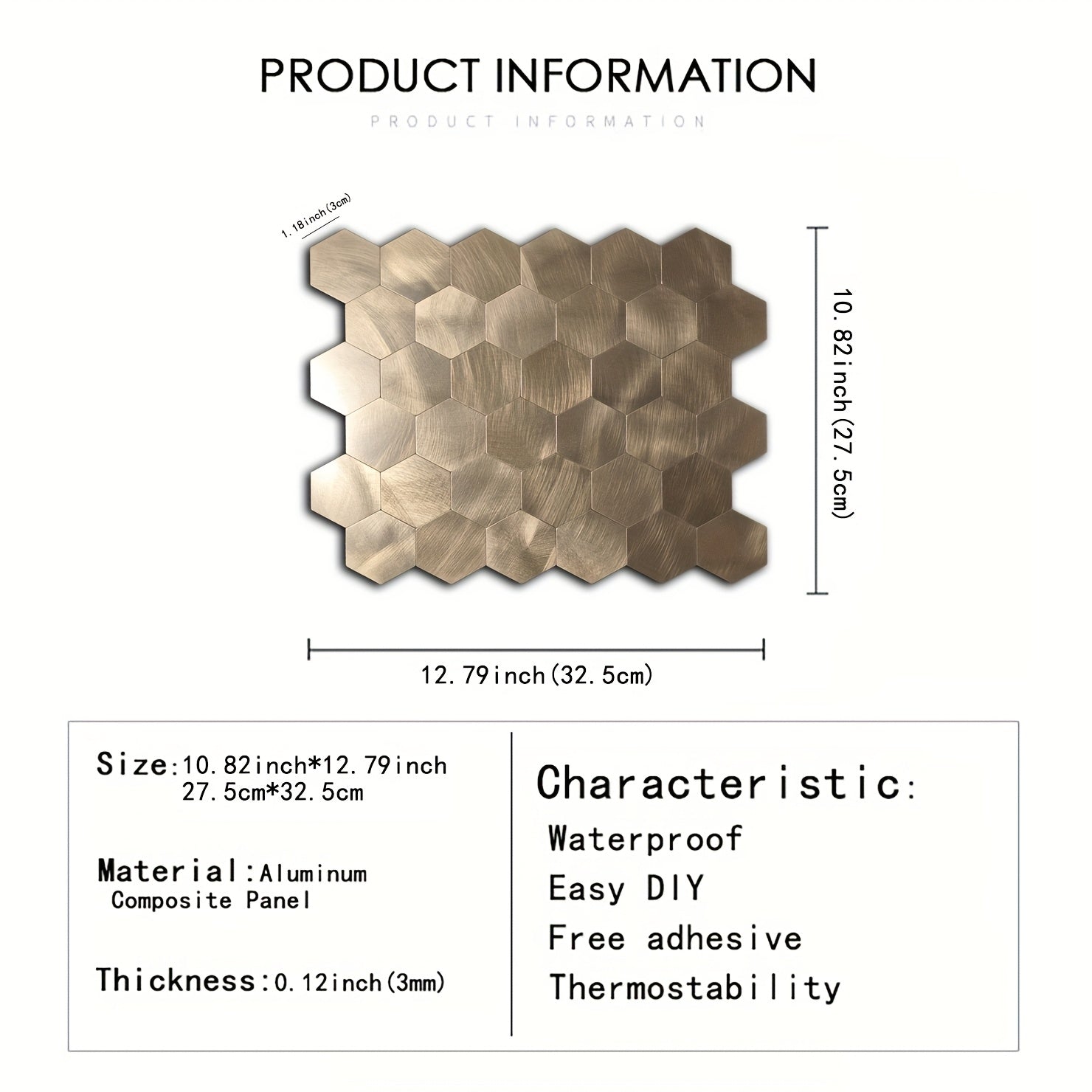 10pcs Hexagon Mosaic Wall Stickers - Self-Adhesive Waterproof Tiles With Easy Cut Design, Non-Slip Heatproof Decals For Bathroom Shower Kitchen Bar Backsplash|12.79*10.82inch|