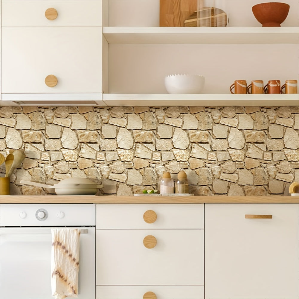Commomy 10pcs Faux Stone Wall Panel, 3D Wall Stickers For Living Room, Peel And Stick Tile Stickers, Self Adhesive Backsplash For Kitchen, Bathroom, Vintage Decor