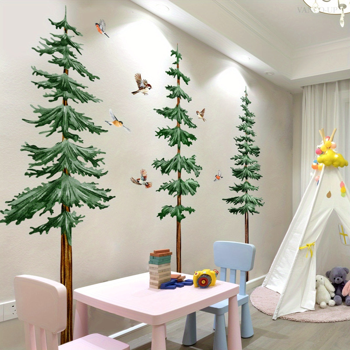 A Collection of Four Hand-Crafted Wall Decals Showcasing Pine Trees And Birds (Each Sized 11.81 X 35.43 Inches) Designed for Embellishing Living Spaces And Bedrooms, Model BM6135-ZY