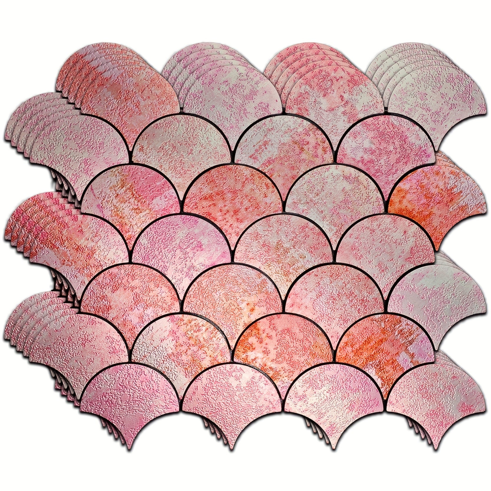 Mosaic Wall Stickers Designed Like Fish Scales, Resistant to Fire And High Temperatures, Suitable for Various Settings Including Bedrooms, Kitchens, And Bathrooms. They Come with a Adhesive Backing That Allows for Easy Cutting