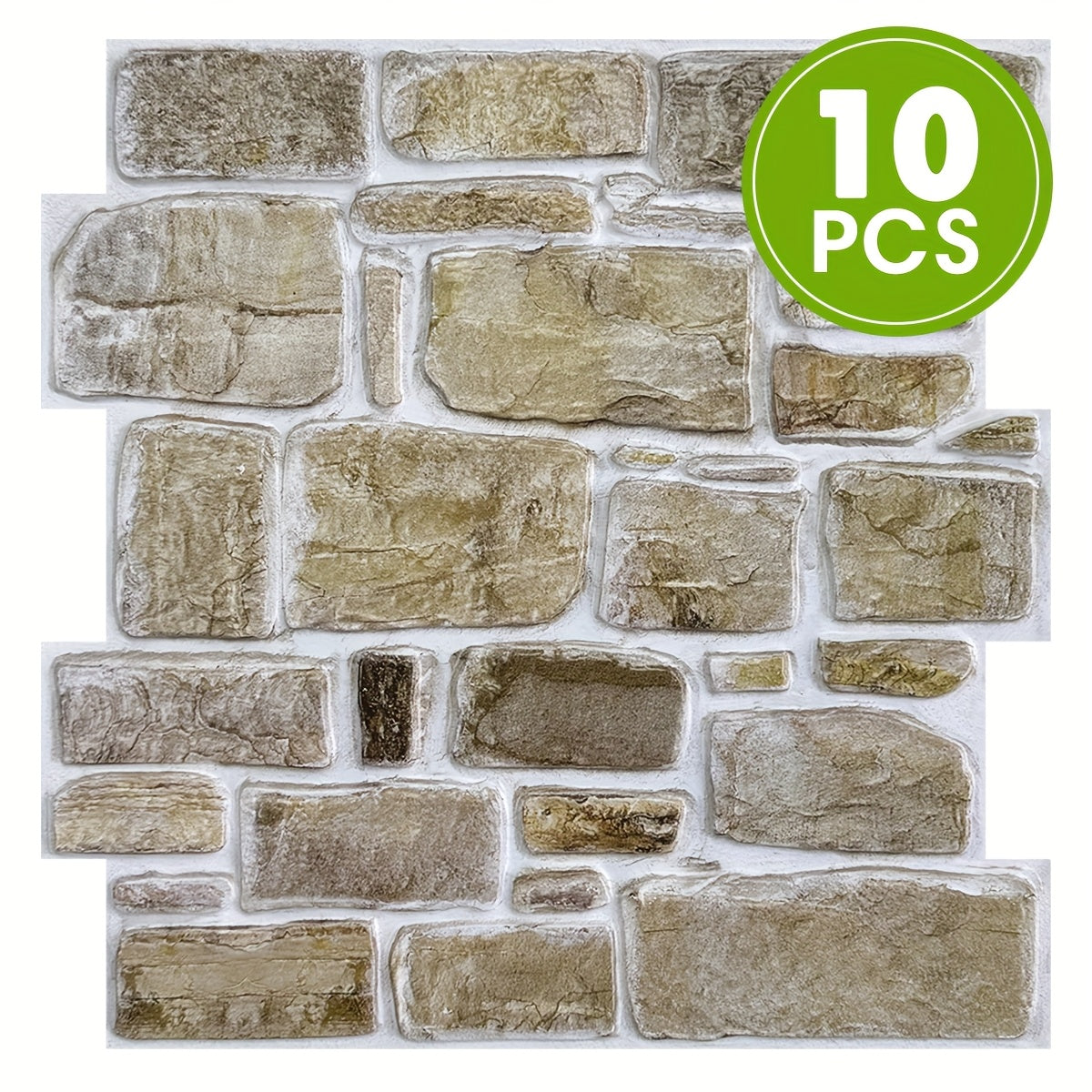 Commomy 10pcs Faux Stone Wall Panel, 3D Wall Stickers For Living Room, Peel And Stick Tile Stickers, Self Adhesive Backsplash For Kitchen, Bathroom, Vintage Decor