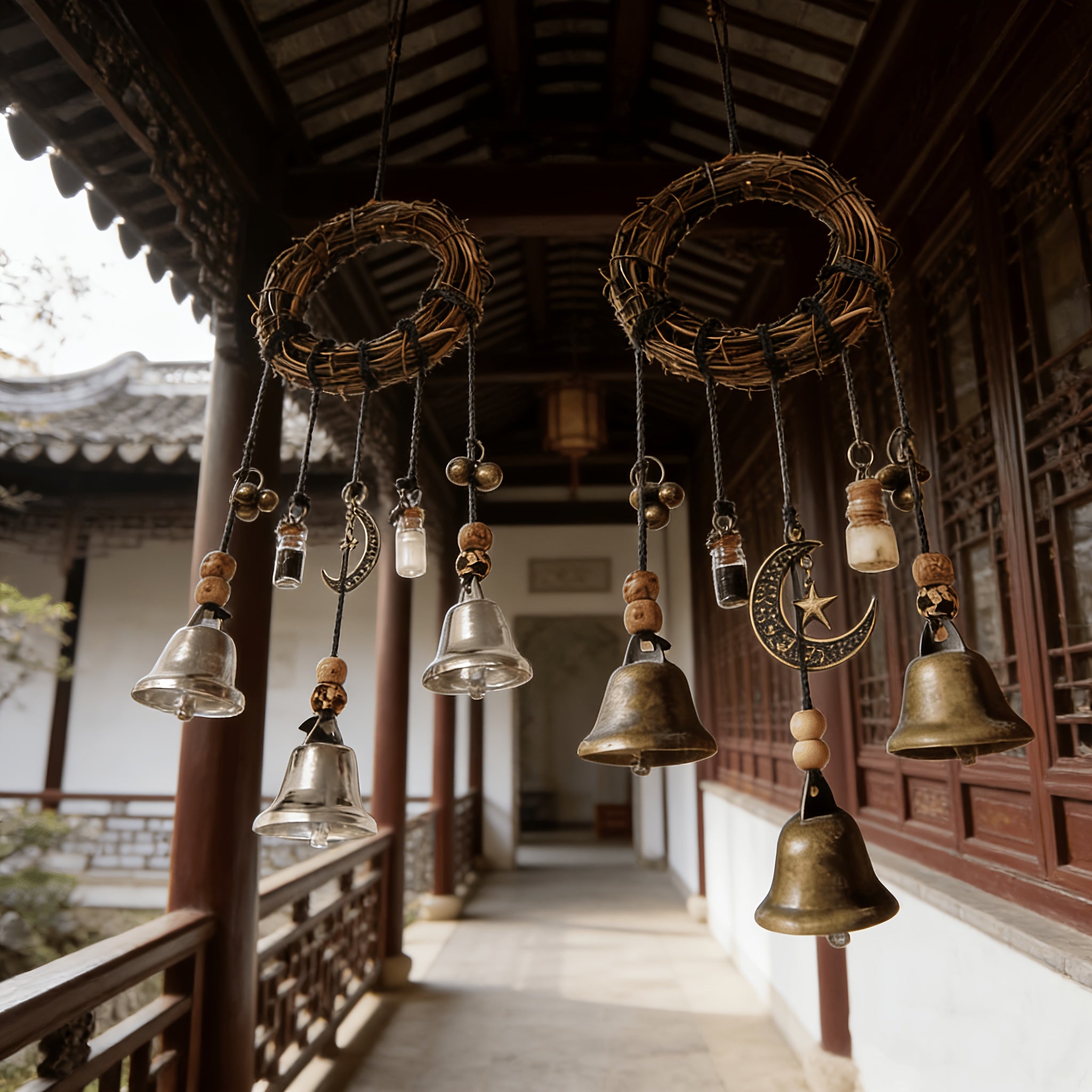 Set of 2 Vintage Style Wind Chime Ornaments for Entryways, Balconies, Hallways, And Courtyards, Ideal for Home Aesthetics, Ambiance Enhancement, Hanging Decor, Guesthouses, Tea Areas, And Outdoor Patio Decoration