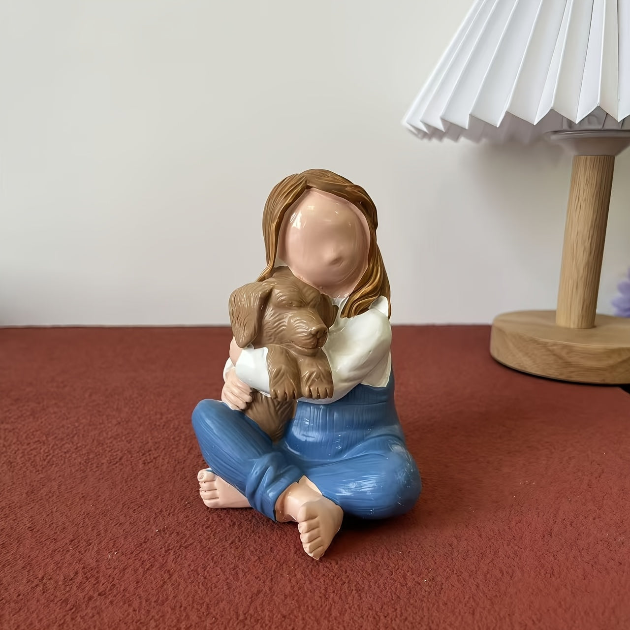 Contemporary Girl Holding Dog Statue - Elegant Resin Figurine Suitable for, Tabletop or Display, Modern Minimalist Gift for Dog Lovers,,, Entryway Decoration - Girl & Puppy Sculpture Ornament