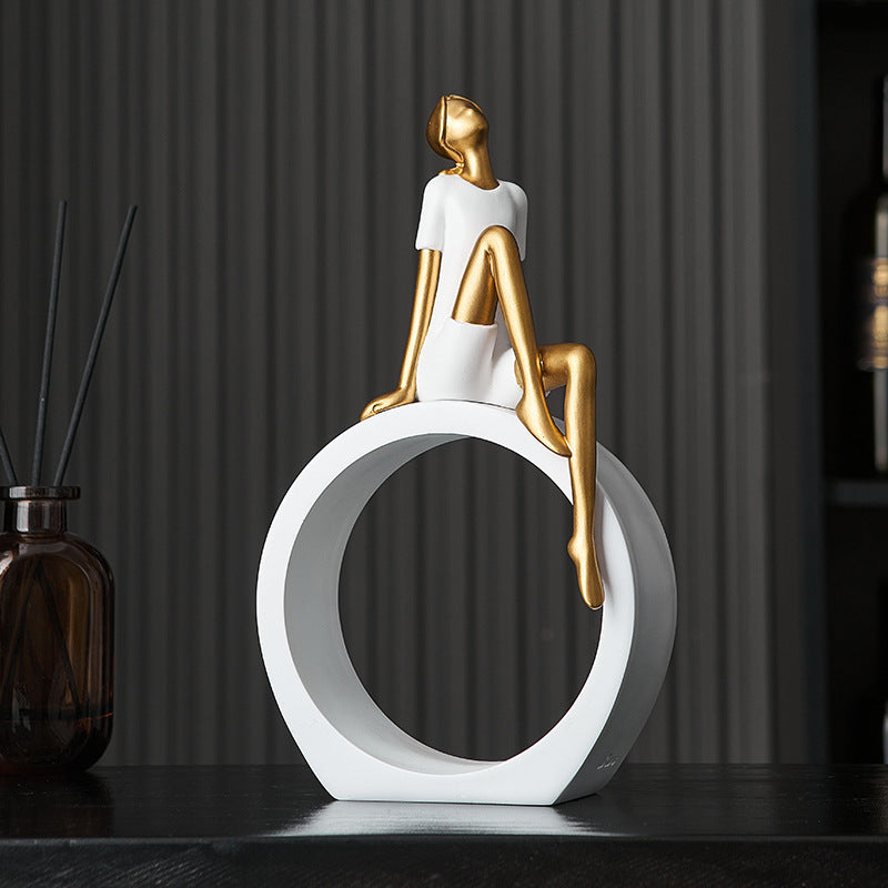 1\u002F2pcs Resin Elegant Nordic Modern Girl Figurine - White & Golden Dancer Statue, Minimalist Female Sculpture for \u002FOutdoor, Shelf, TV Cabinet, Desk - Scandinavian Style Ornament (Half-Figure)