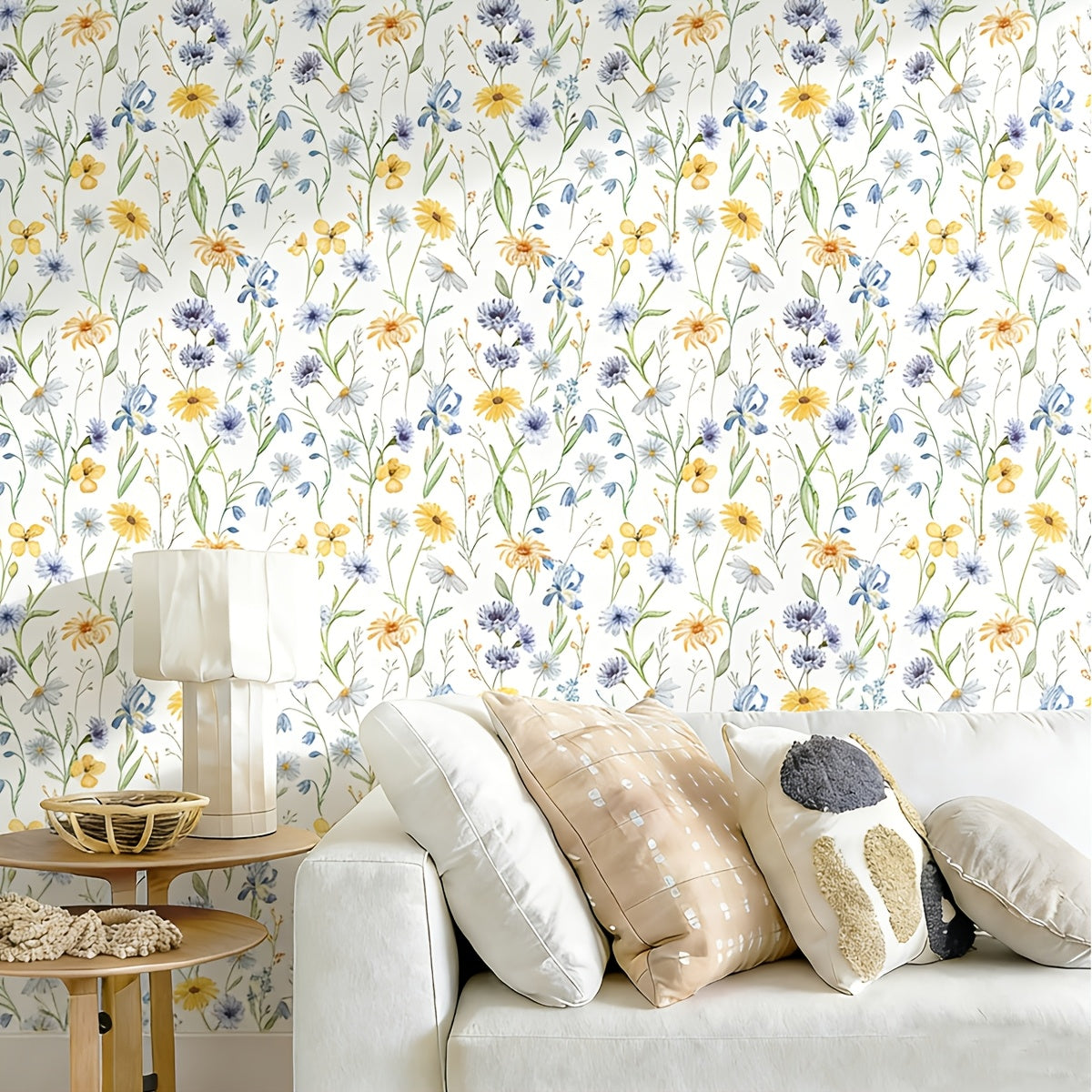 Various Flowers Wallpaper, Blue Cornflower Daisy Contact Paper, Colorful Botanical Floral Peel And Stick Wall Decor, Self Adhesive Stickers, Removable Decal, Trimmable And Easy to Apply, Suitable for Home Decor And Room Backgrounds, 17.7x118 Inches