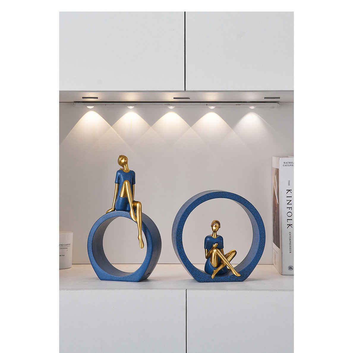 1\u002F2pcs Resin Elegant Nordic Modern Girl Figurine - White & Golden Dancer Statue, Minimalist Female Sculpture for \u002FOutdoor, Shelf, TV Cabinet, Desk - Scandinavian Style Ornament (Half-Figure)