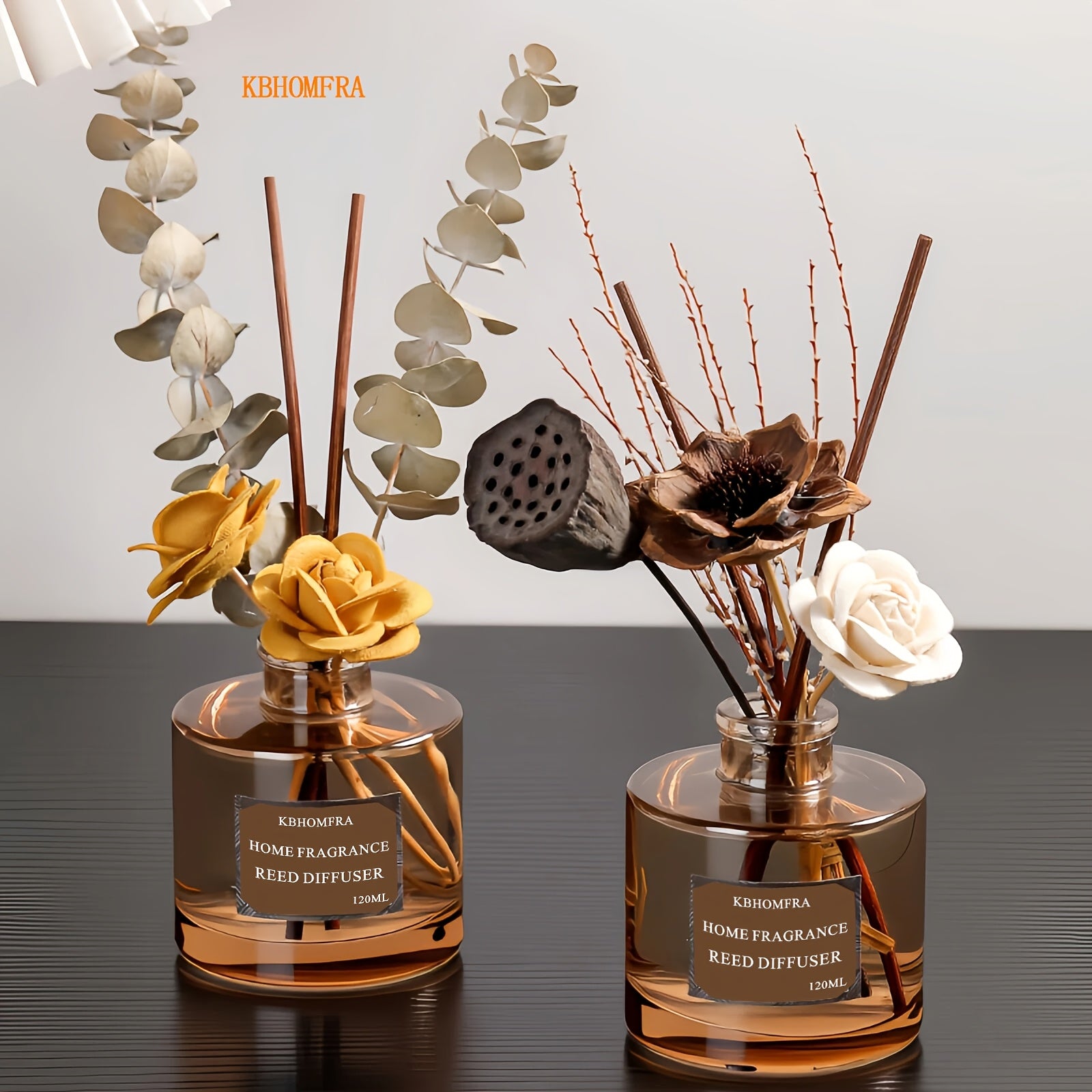 KBHOMFRA Reed Diffuser with 120ml Essential Oil & Dried Flower Sticks - Long-Lasting 90-Day Continuous Fragrance Suitable for, Suitable for, Bedroom, Bathroom, Reed Diffuser Sticks for Jasmine Cedar Sandalwood Scent