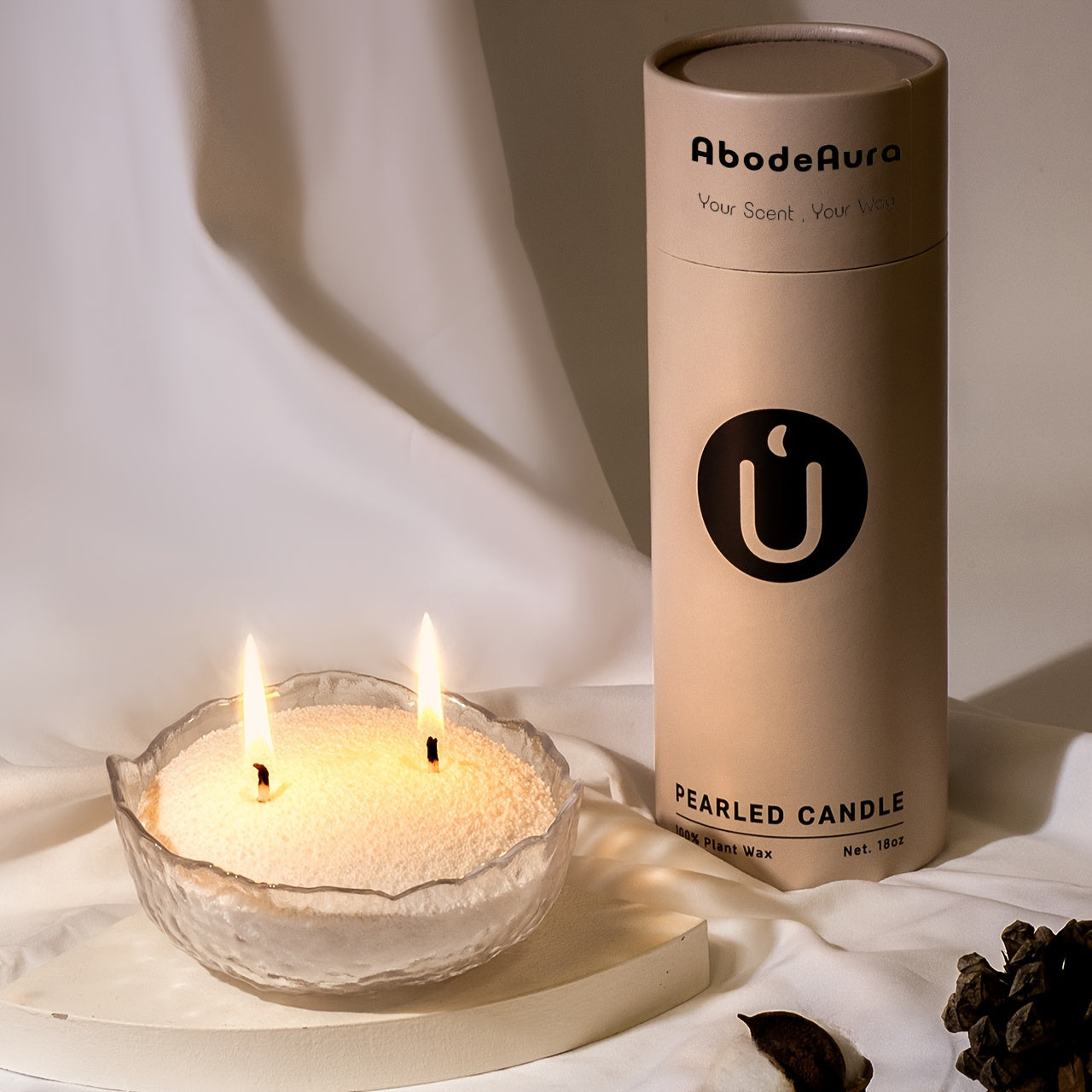 Fragrant Pearl Candles - Vanilla Series Candle Set: 18 Ounces of Palm Wax with a Glass Candle Holder, Long-Lasting Pearl White Candles, Floating, Refillable with 30 Wax Candle Wicks, Scented with Vanilla And Sandalwood