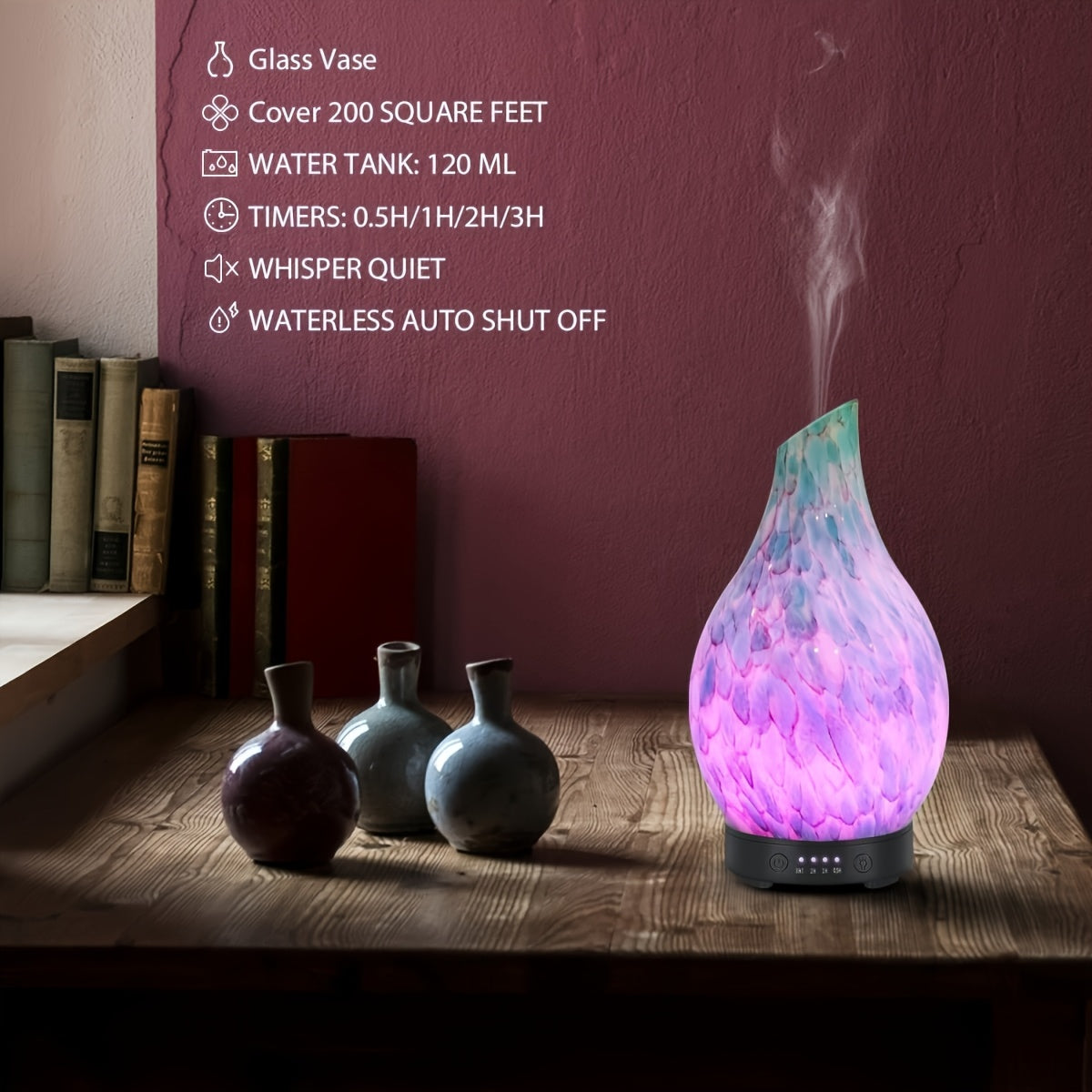 Essential Oil Diffuser 120ml - Handmade, BPA-Free, Auto Shut-Off, 4 Timer Settings, 7 Color-Changing LED for Home, Yoga, Office