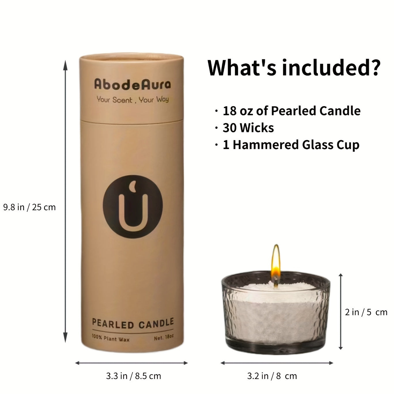 Fragrant Pearl Candles - Vanilla Series Candle Set: 18 Ounces of Palm Wax with a Glass Candle Holder, Long-Lasting Pearl White Candles, Floating, Refillable with 30 Wax Candle Wicks, Scented with Vanilla And Sandalwood