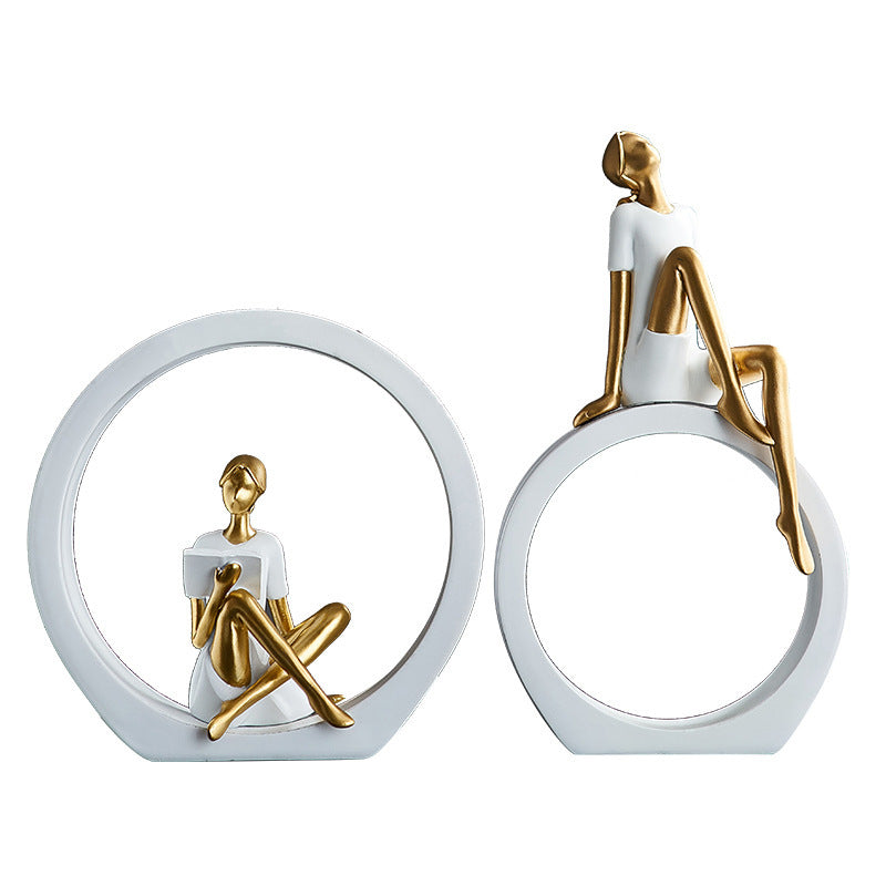 1\u002F2pcs Resin Elegant Nordic Modern Girl Figurine - White & Golden Dancer Statue, Minimalist Female Sculpture for \u002FOutdoor, Shelf, TV Cabinet, Desk - Scandinavian Style Ornament (Half-Figure)