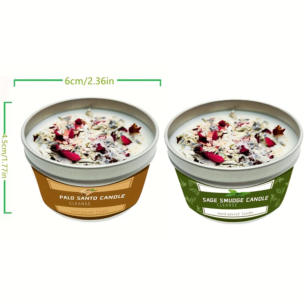 Long-Lasting Sage And Lavender Smudge Candle Set (2pcs) | 80G - 30 Hours Burn Time | Made of Soy Wax, Sage And Lavender | House Cleansing