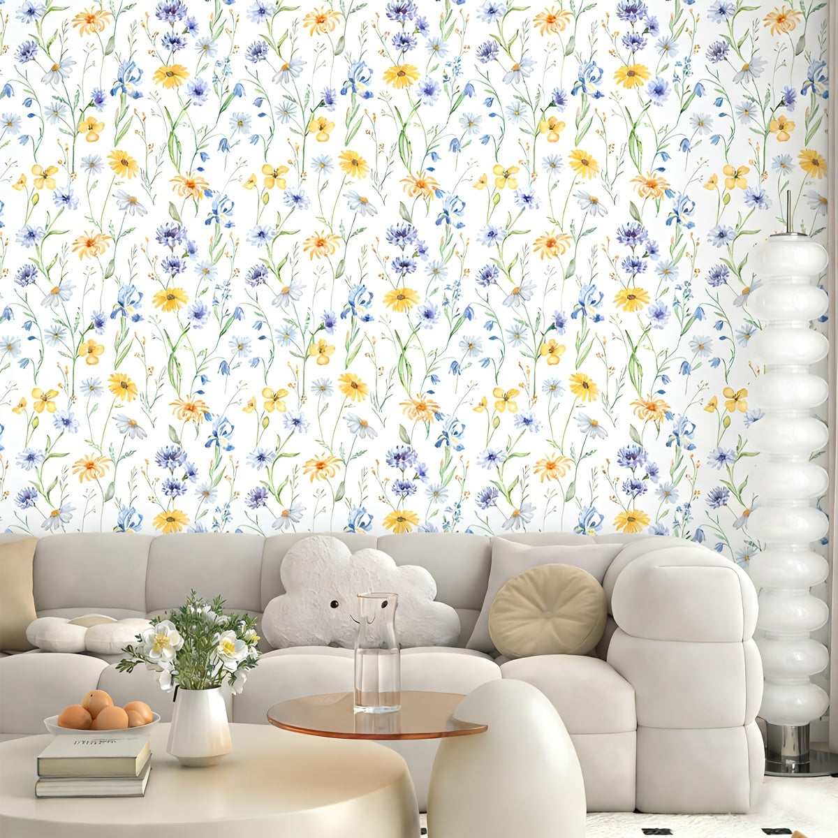 Various Flowers Wallpaper, Blue Cornflower Daisy Contact Paper, Colorful Botanical Floral Peel And Stick Wall Decor, Self Adhesive Stickers, Removable Decal, Trimmable And Easy to Apply, Suitable for Home Decor And Room Backgrounds, 17.7x118 Inches