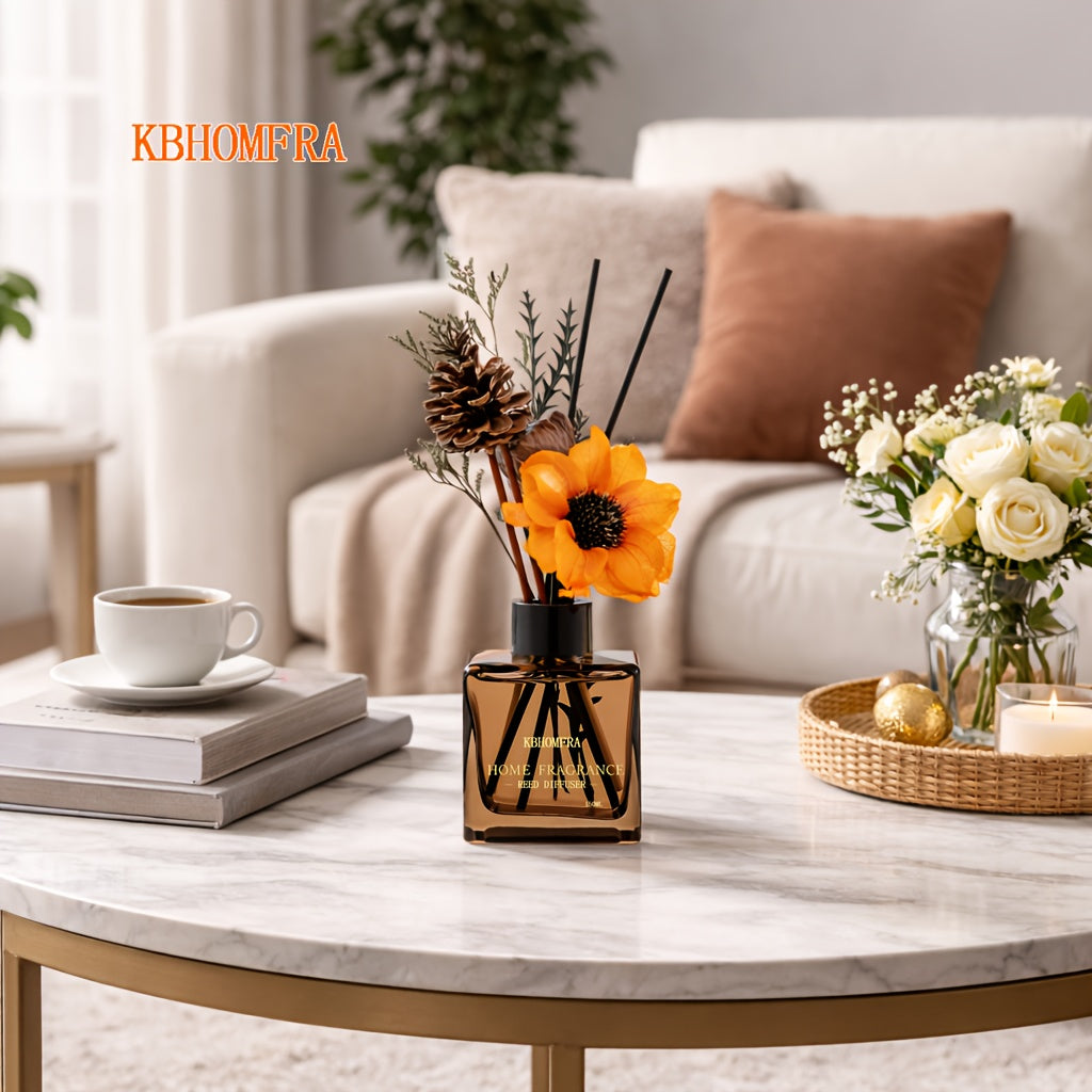 KBHOMFRA Jasmine Orange Reed Diffuser with Dried Flowers Diffuser Sticks 5.07fl.oz Essential Oil 90 Days Long-Lasting Scent for Home Livingroom Bedroom And Bathroom
