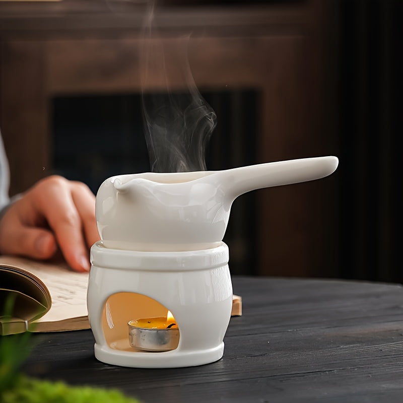 A Set of Two Items That Consists of a Candle Melting Pot And a Heat-Resistant Aroma Diffuser for Home Use, Showcasing a Japanese Ceramic Tea Roasting Pot Along with an Essential Oil Burner