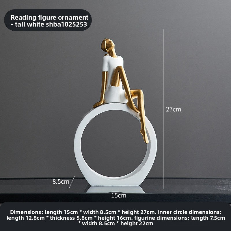 1\u002F2pcs Resin Elegant Nordic Modern Girl Figurine - White & Golden Dancer Statue, Minimalist Female Sculpture for \u002FOutdoor, Shelf, TV Cabinet, Desk - Scandinavian Style Ornament (Half-Figure)