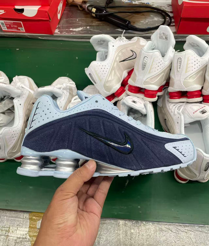 Nike Shox R4 Sneakers Ice Blue and Silver