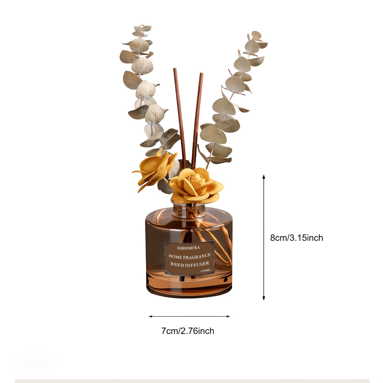 KBHOMFRA Reed Diffuser with 120ml Essential Oil & Dried Flower Sticks - Long-Lasting 90-Day Continuous Fragrance Suitable for, Suitable for, Bedroom, Bathroom, Reed Diffuser Sticks for Jasmine Cedar Sandalwood Scent
