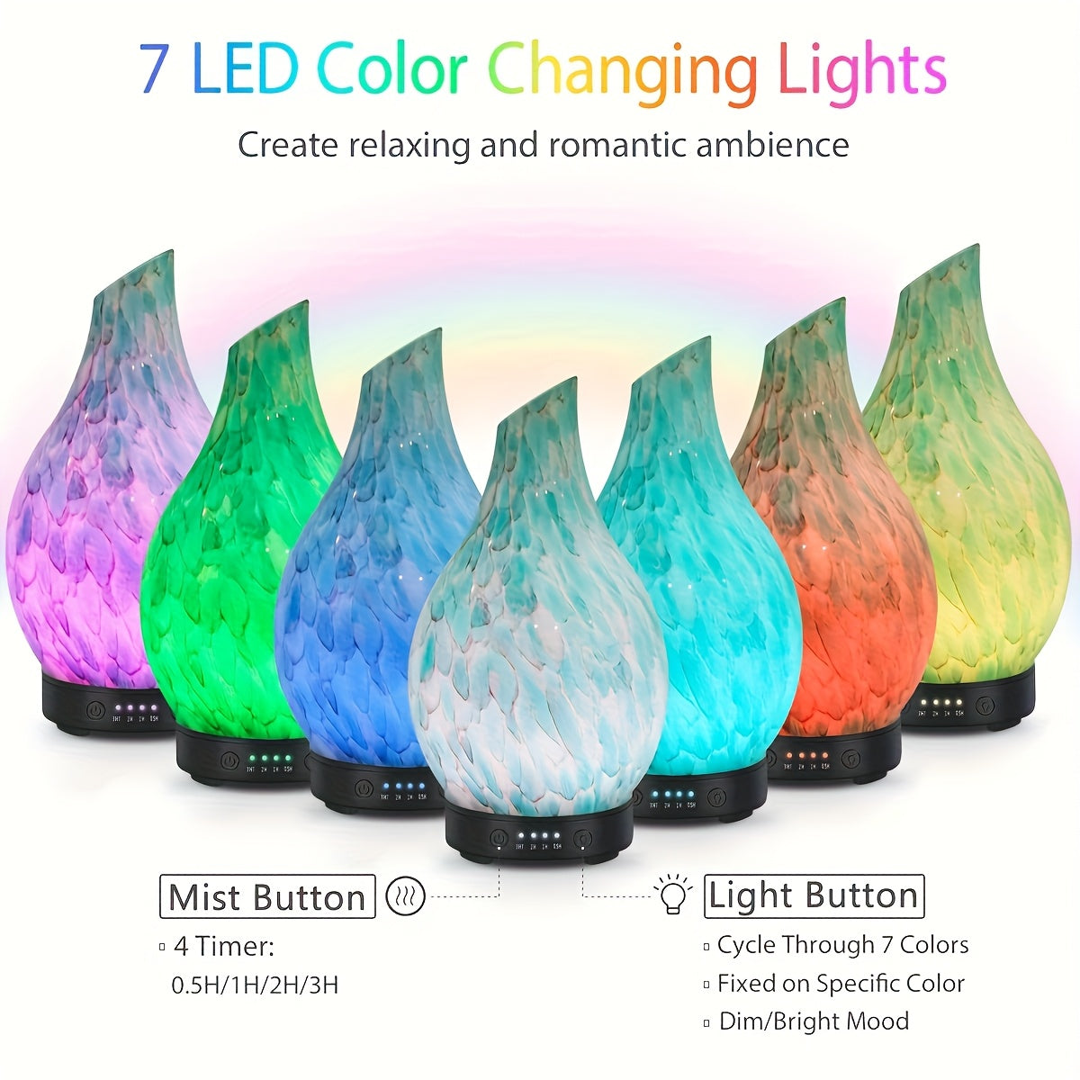 Essential Oil Diffuser 120ml - Handmade, BPA-Free, Auto Shut-Off, 4 Timer Settings, 7 Color-Changing LED for Home, Yoga, Office