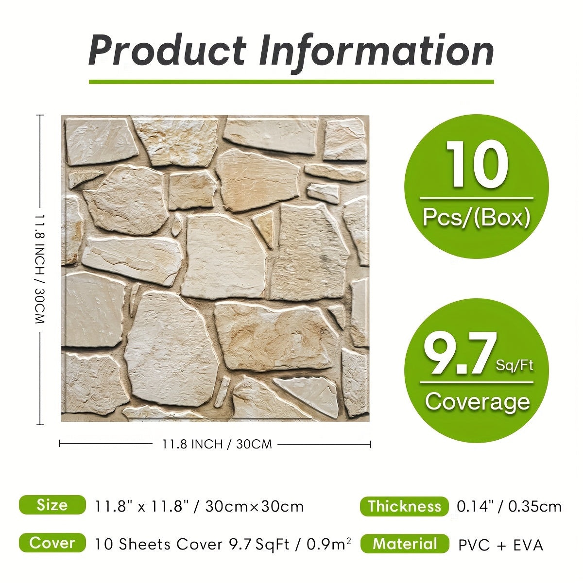 Commomy 10pcs Faux Stone Wall Panel, 3D Wall Stickers For Living Room, Peel And Stick Tile Stickers, Self Adhesive Backsplash For Kitchen, Bathroom, Vintage Decor