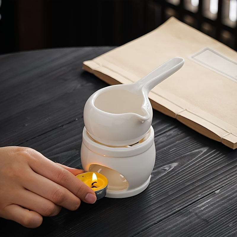 A Set of Two Items That Consists of a Candle Melting Pot And a Heat-Resistant Aroma Diffuser for Home Use, Showcasing a Japanese Ceramic Tea Roasting Pot Along with an Essential Oil Burner